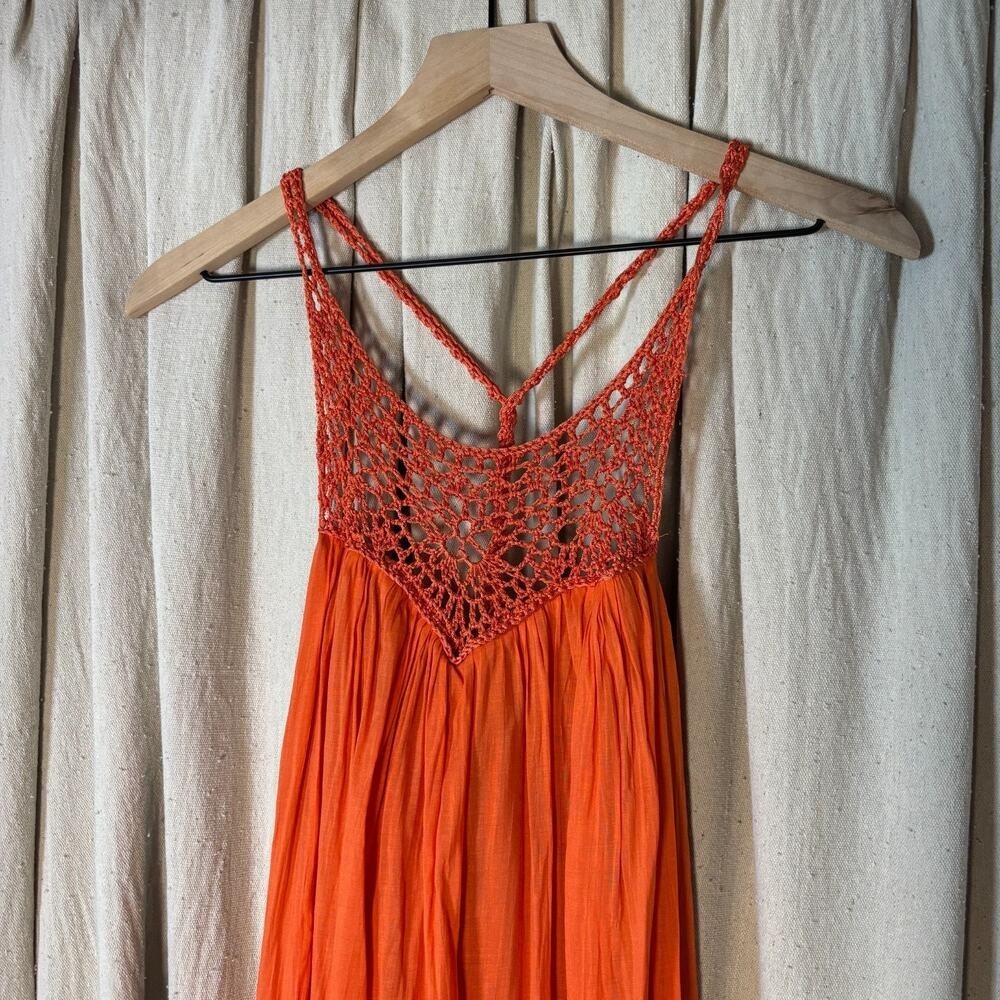 Peppe Peluso Orange Crochet Neck Maxi Dress Boho Halter S Resort Summer Ethereal